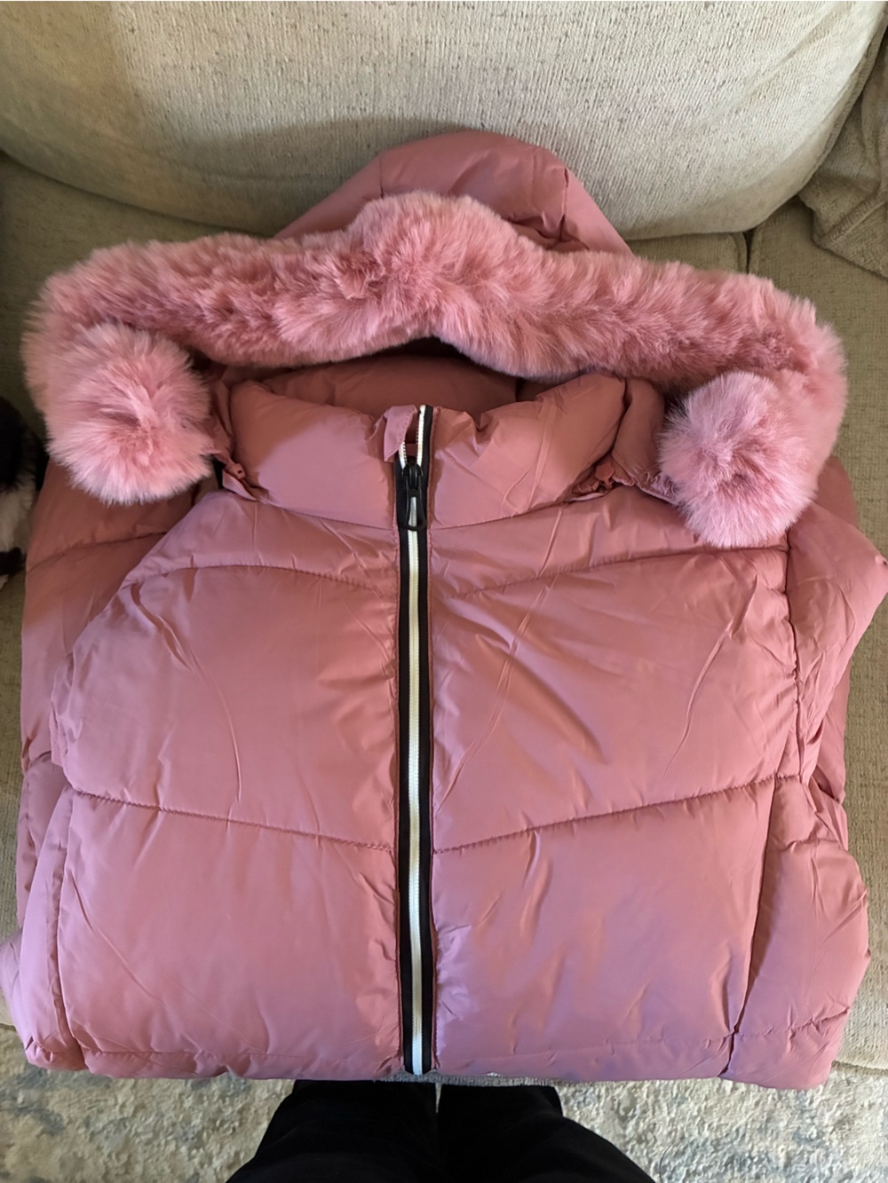 Girls' Pink Faux-Fur Trim Puffer Jacket